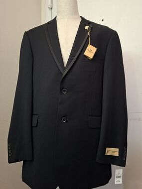 NWT Stacy Adams Black Textured Blazer Coat Jacket – Size 46L – Gold Accent Trim